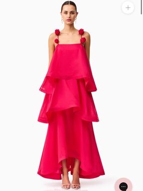 elliatt thalia pink 3d flower applique tiered flare maxi dress gown dress XS NEW